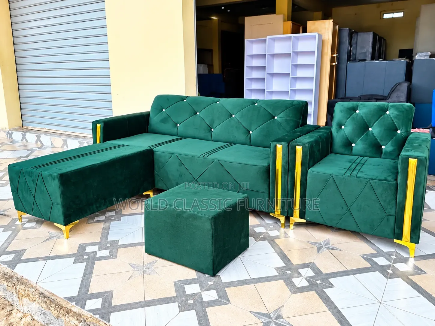 Modern L-Shaped Sofa Set With Ottoman