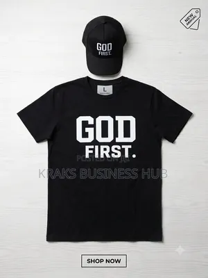 GOD FIRST" T-Shirt Matching Cap Set (Size L)