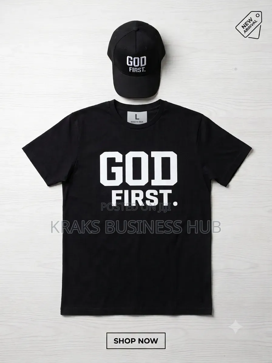 GOD FIRST" T-Shirt Matching Cap Set (Size L)