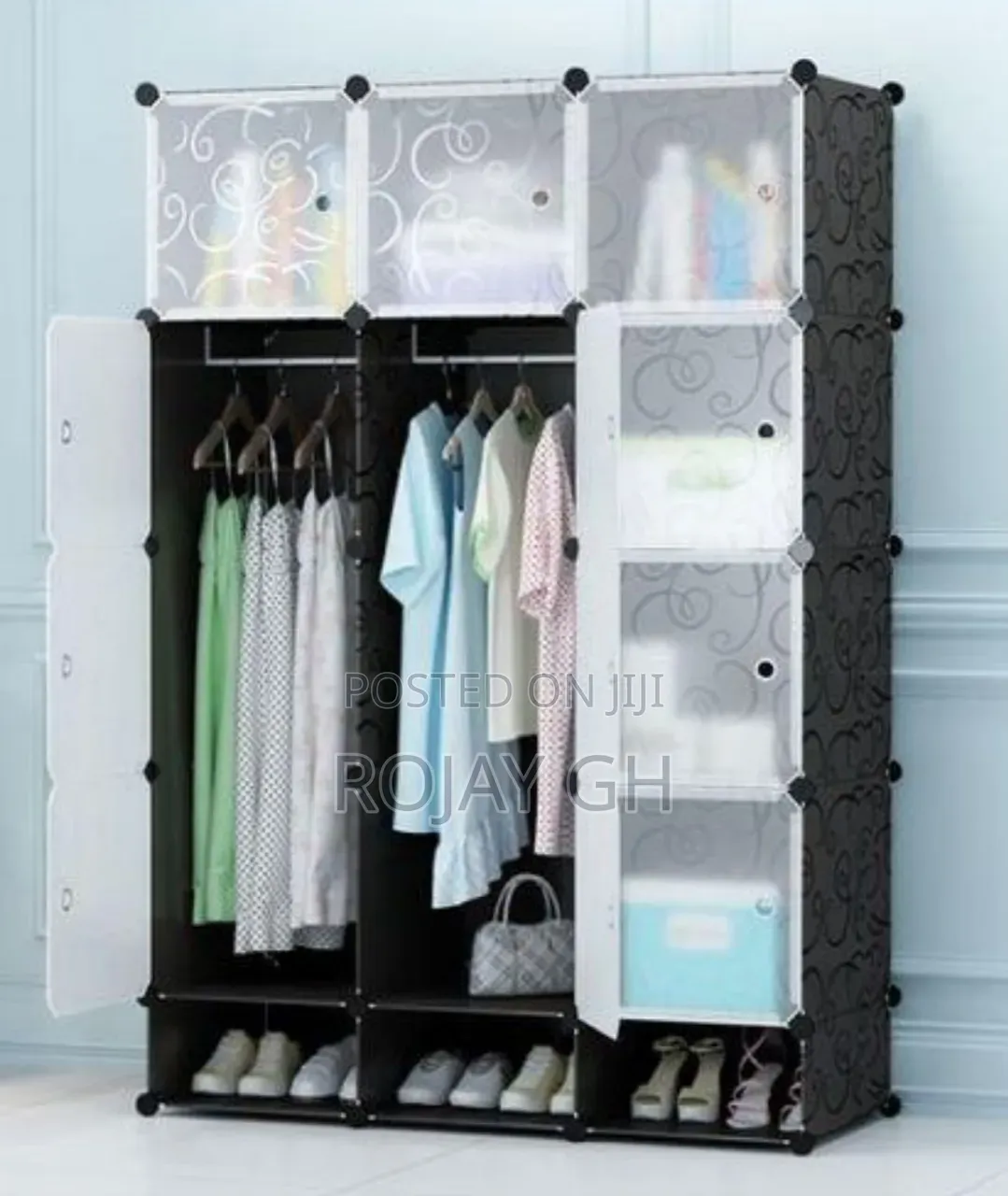 12 Cubes Plastic Wardrobe With Shoe Rack - Black/White