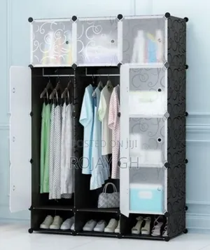 12 Cubes Plastic Wardrobe With Shoe Rack - Black/White