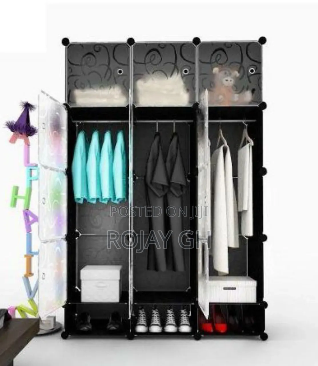 12 Cubes Plastic Wardrobe With Shoe Rack - Black/White