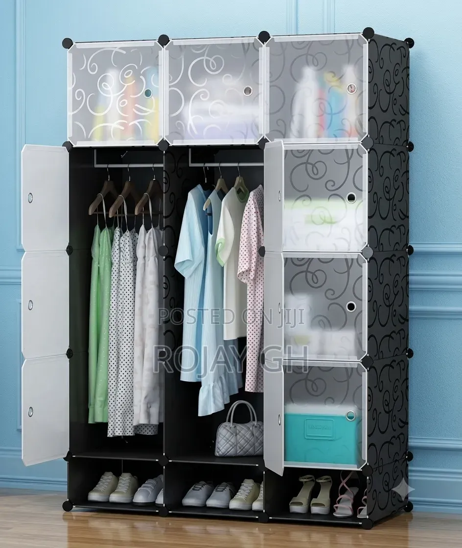 12 Cubes Plastic Wardrobe With Shoe Rack - Black/White