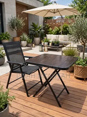Folding Black Table + Mesh Black Chair