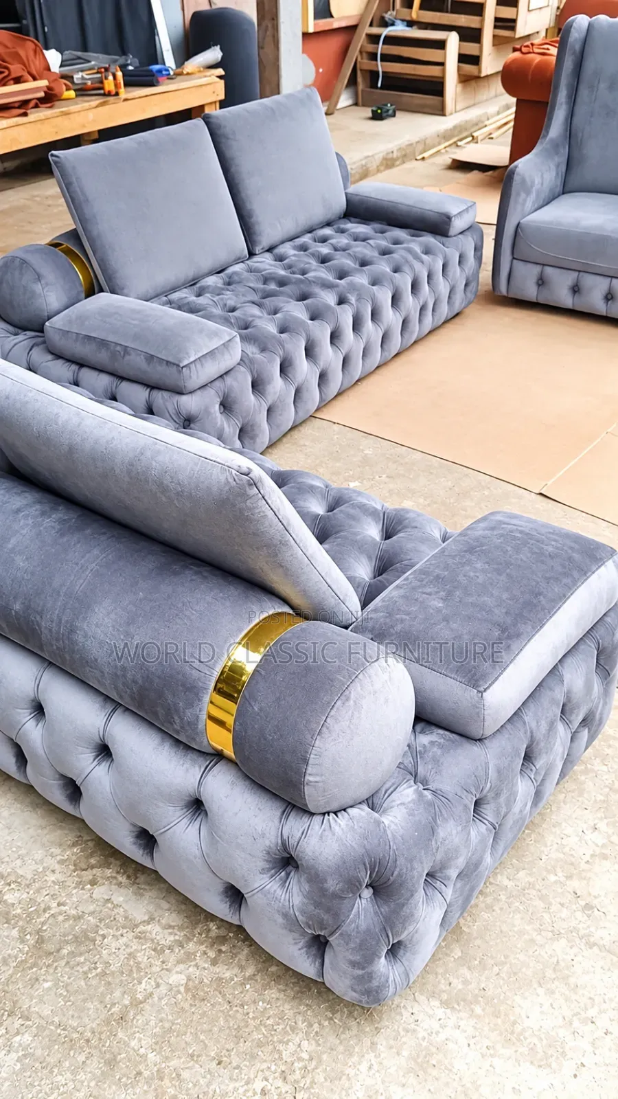 Luxury Grey Velvet Sofa Set