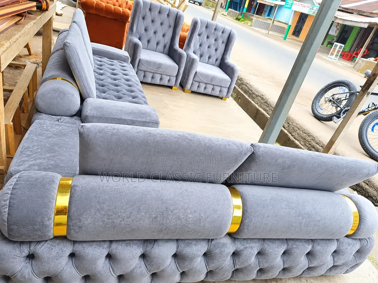 Luxury Grey Velvet Sofa Set