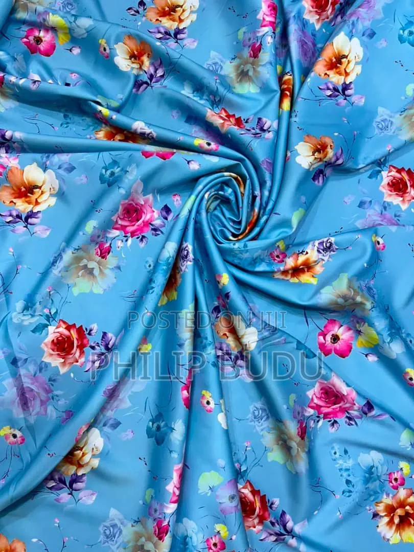 Premium Multicolored Floral Printed Silk/Satin Fabric