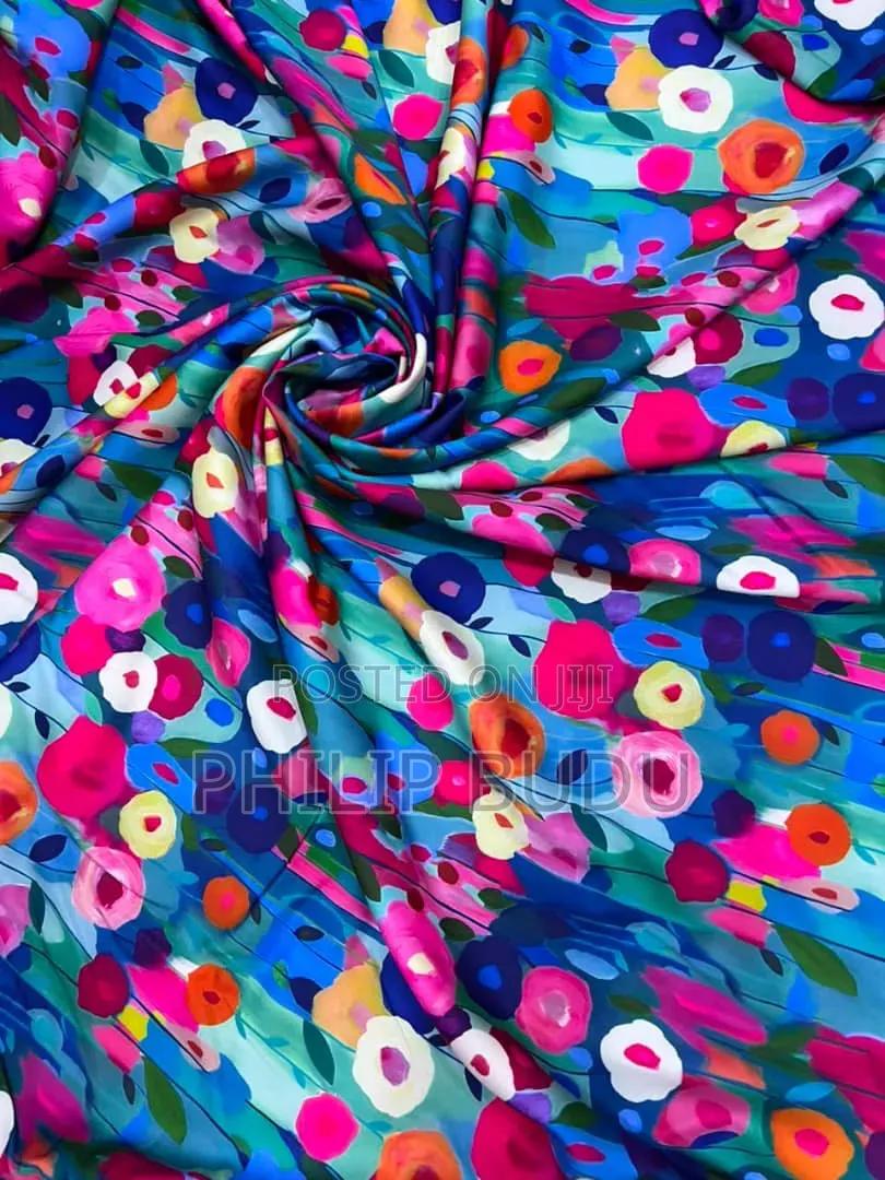 Premium Multicolored Floral Printed Silk/Satin Fabric