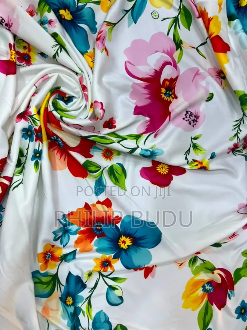 Premium Multicolored Floral Printed Silk/Satin Fabric