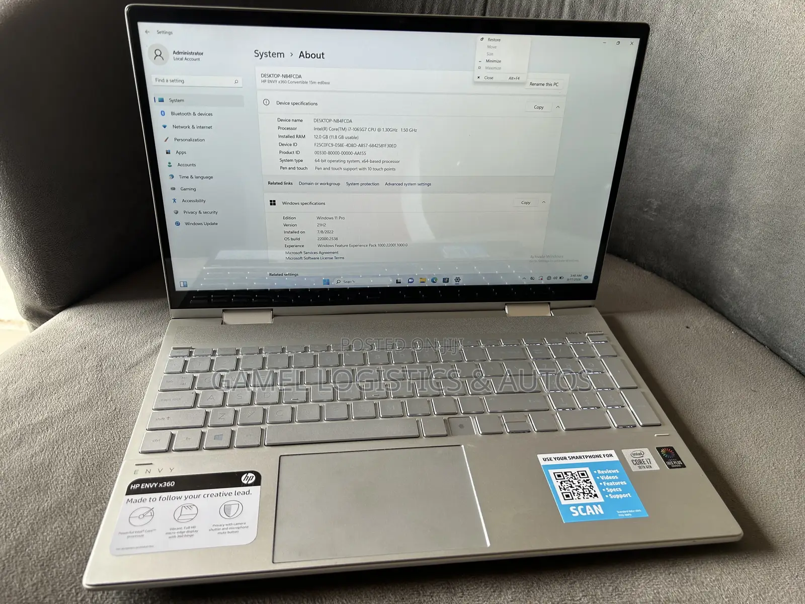 Laptop HP Envy x360 12GB Intel Core i7 SSD 256GB