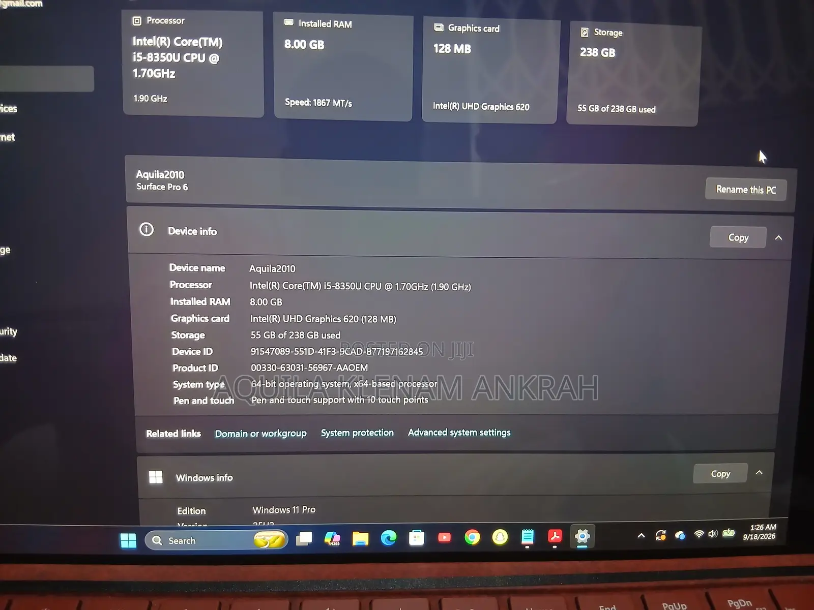 Laptop Microsoft Surface Pro 6 8GB Intel Core i5 SSD 256GB