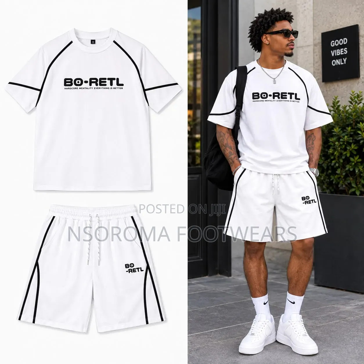 Men’s Cotton Blend 2-Piece T-Shirt Shorts Set – Ready Stock