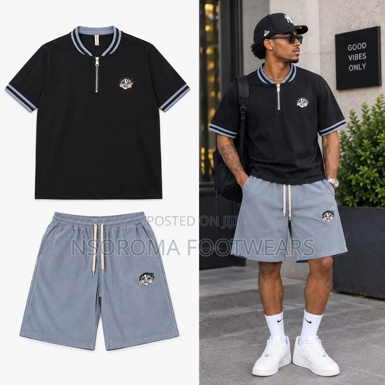 Men’s Cotton Blend 2-Piece T-Shirt Shorts Set – Ready Stock