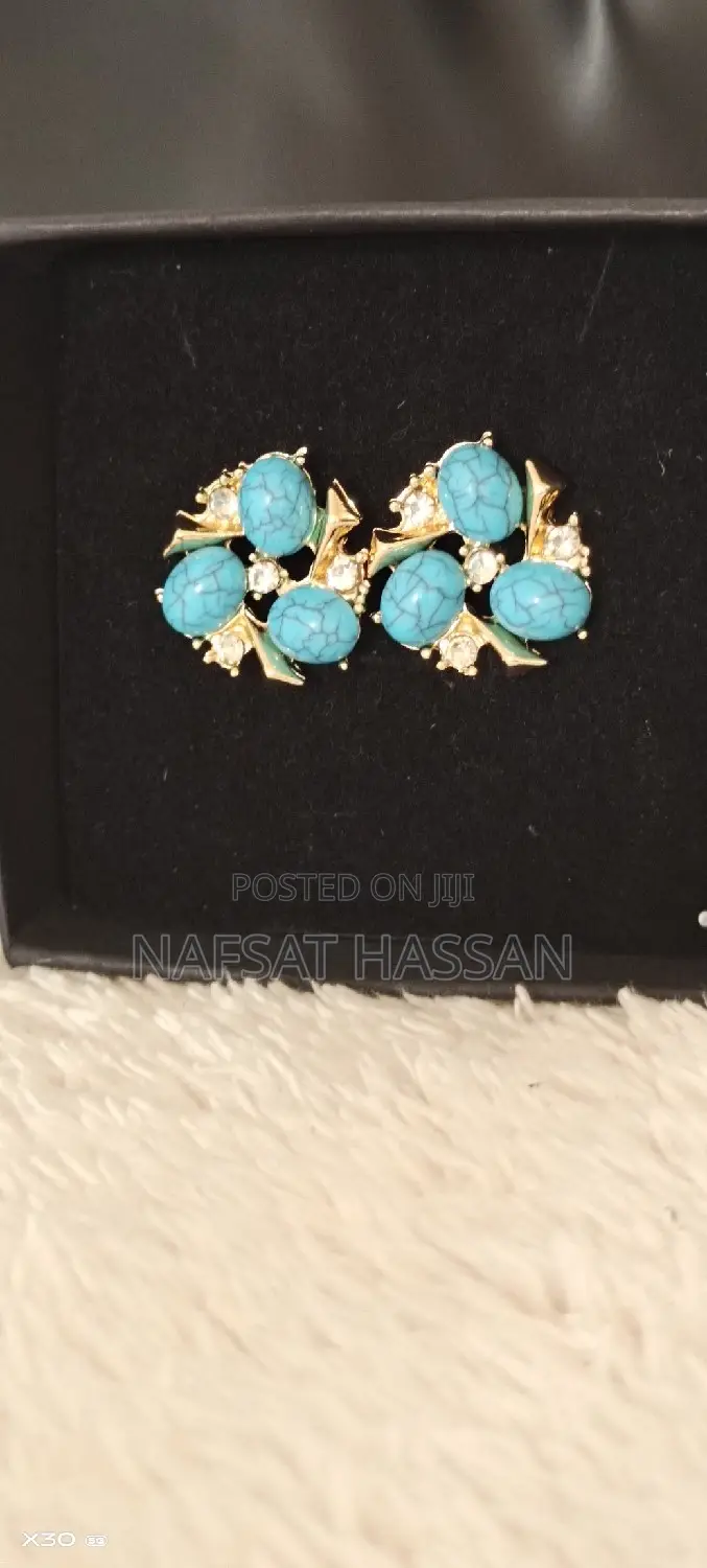 Inlaid Zircon Bue Resin Ear Jewelry