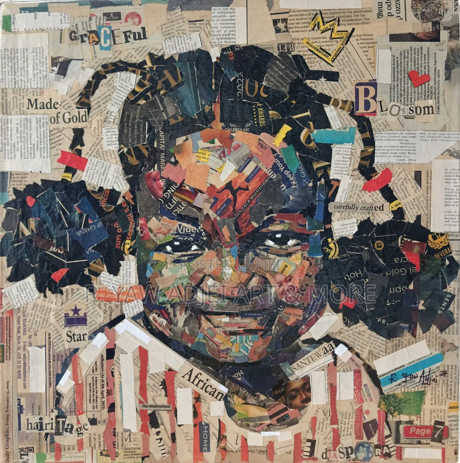 Handmade Newspaper Artwork on Canvas