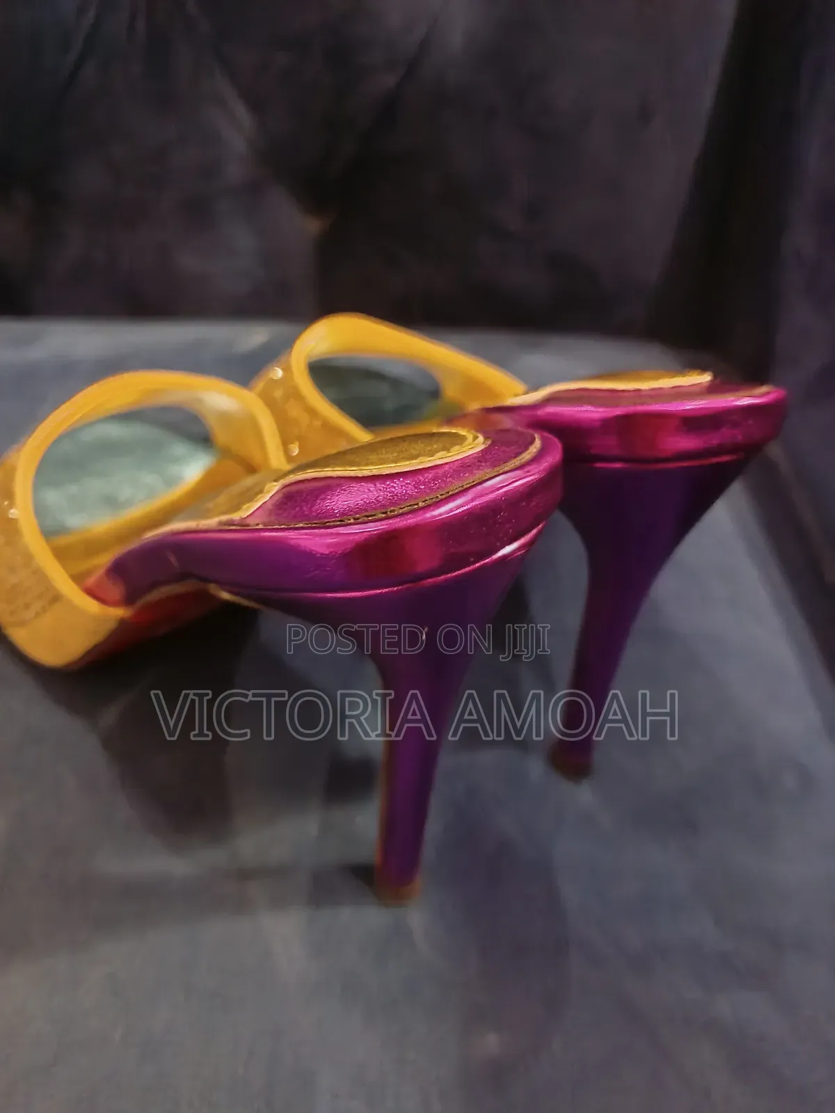 Pair of High - Heeled Mule Sandals