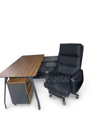 L Shape Executive Desk + Ricliner Chair