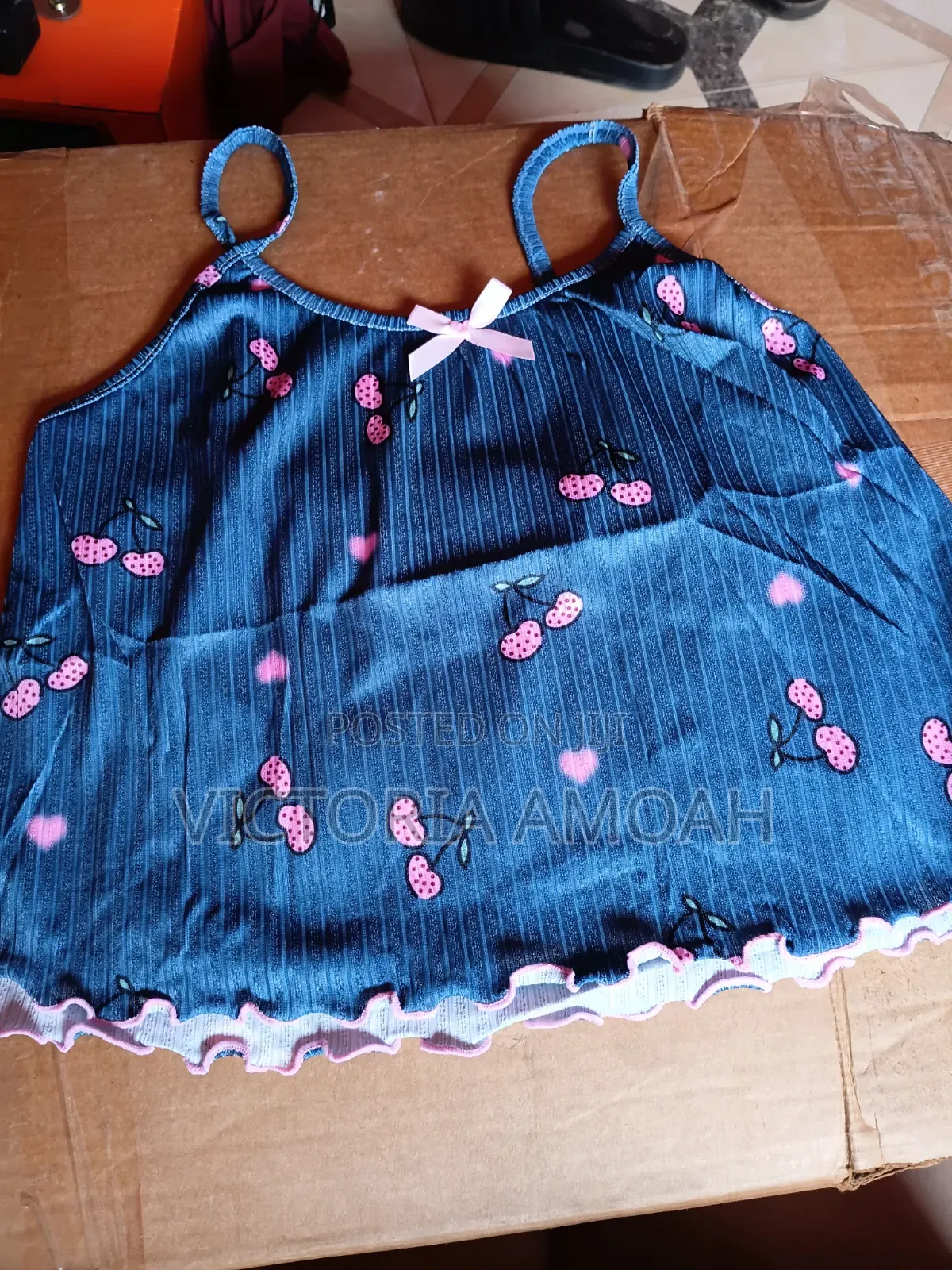 Cute Cherry Print Ribbed Pajama Set