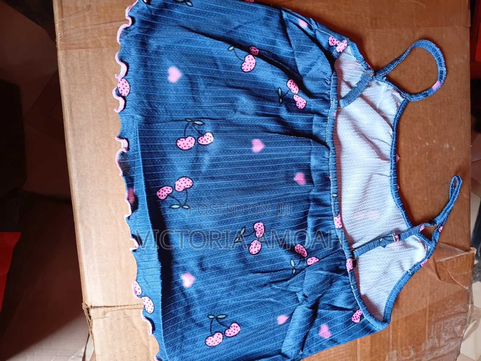 Cute Cherry Print Ribbed Pajama Set
