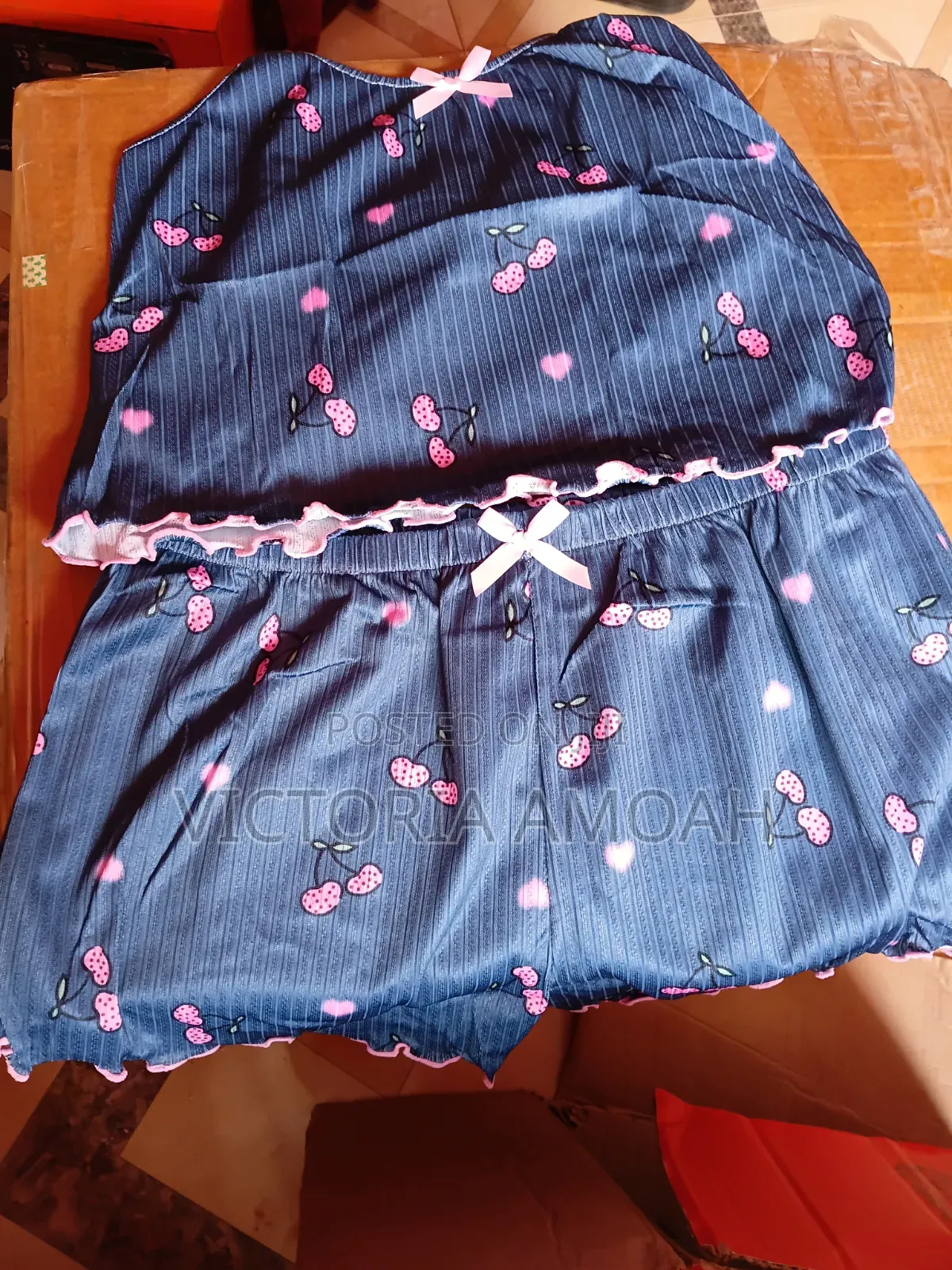 Cute Cherry Print Ribbed Pajama Set