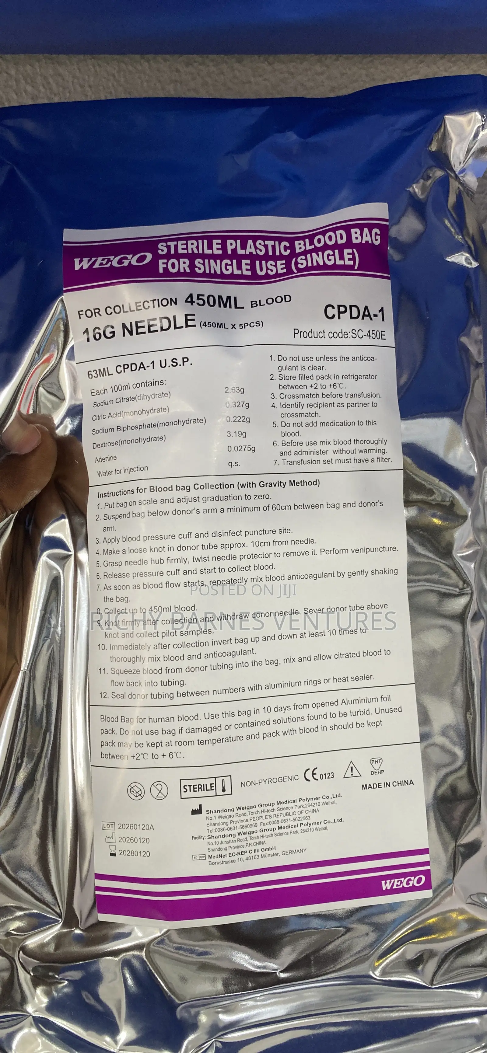Sterile Plastic Blood Bag (Single)