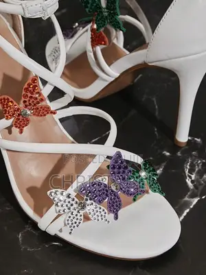 Ladies White Butterfly Embellished Lace Up Heel