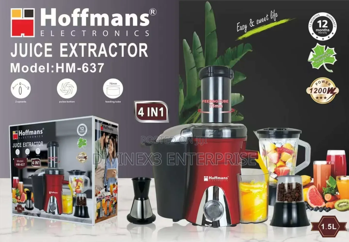 Hoffmans HM-637 4-in-1 Juice Extractor – 1200W