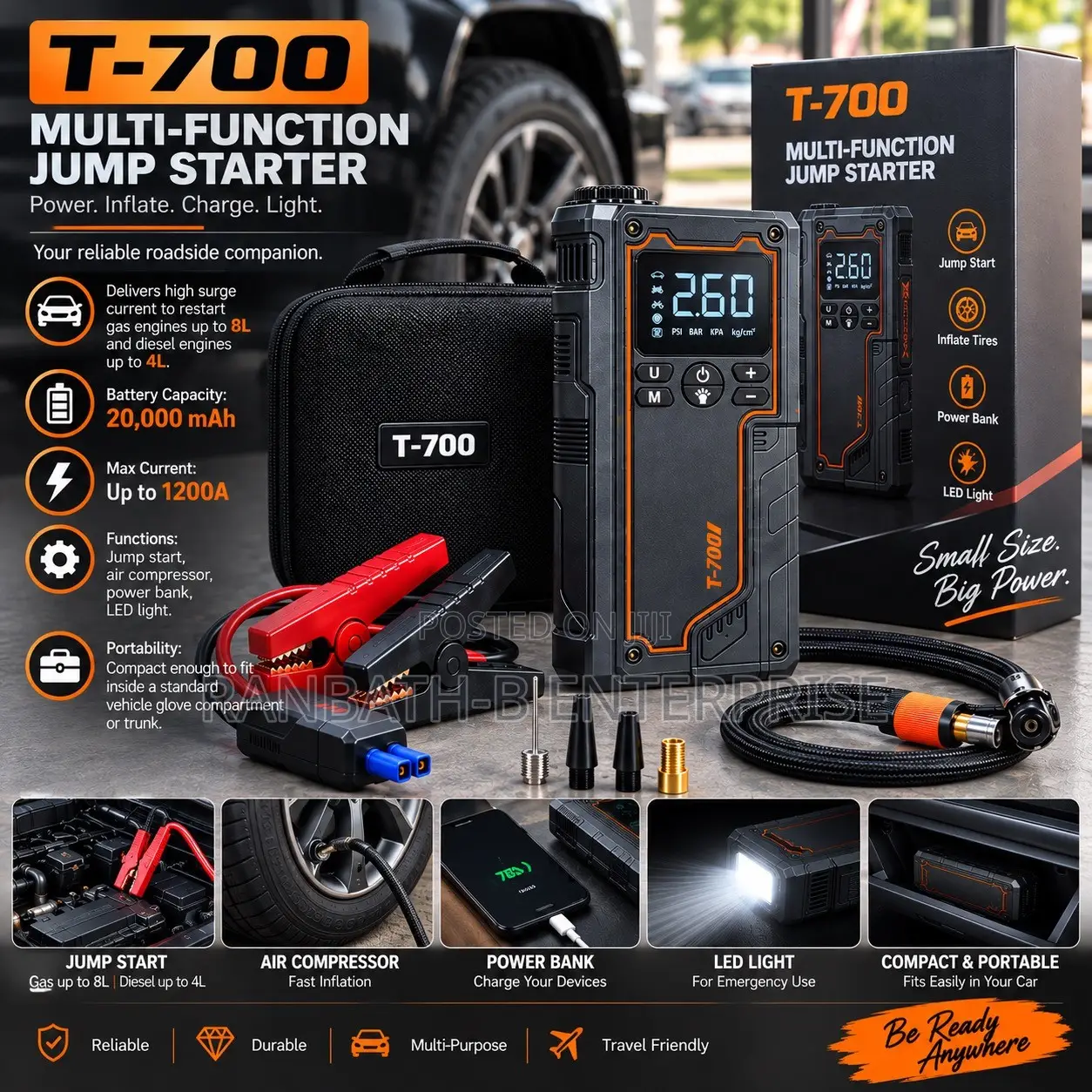 T-700 Jump Starter With Air Compressor Power Bank