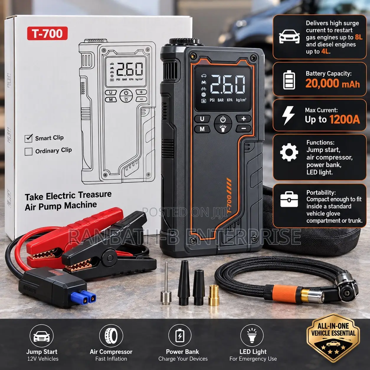 T-700 1200A Vehicle Jump Starter Air Pump