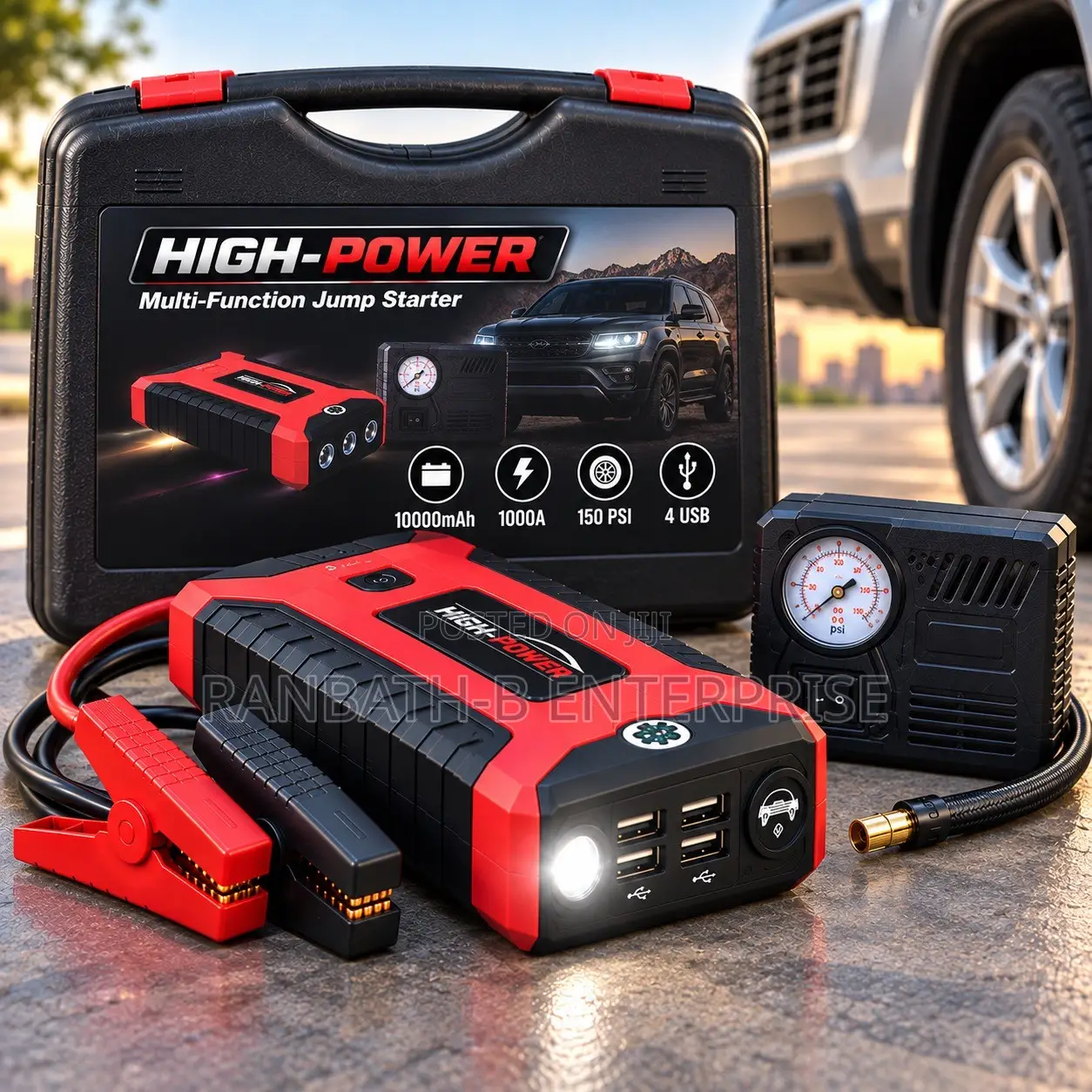 WOCK 4-in-1 12V Car Jump Starter, Power Bank Air Compressor