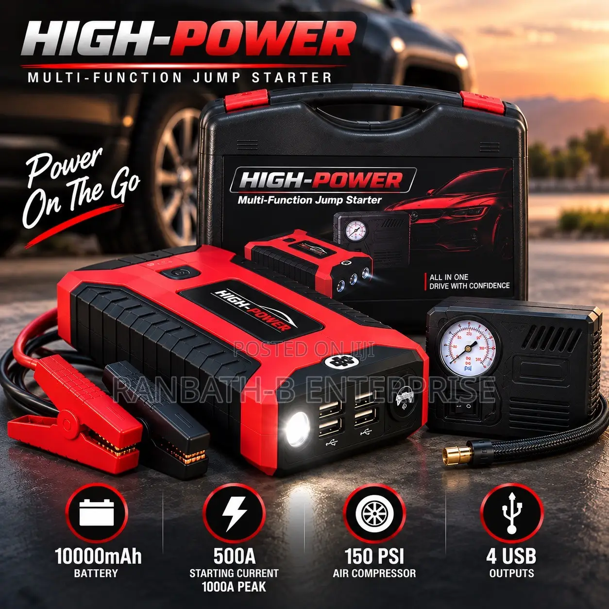 WOCK 4-in-1 12V Car Jump Starter, Power Bank Air Compressor