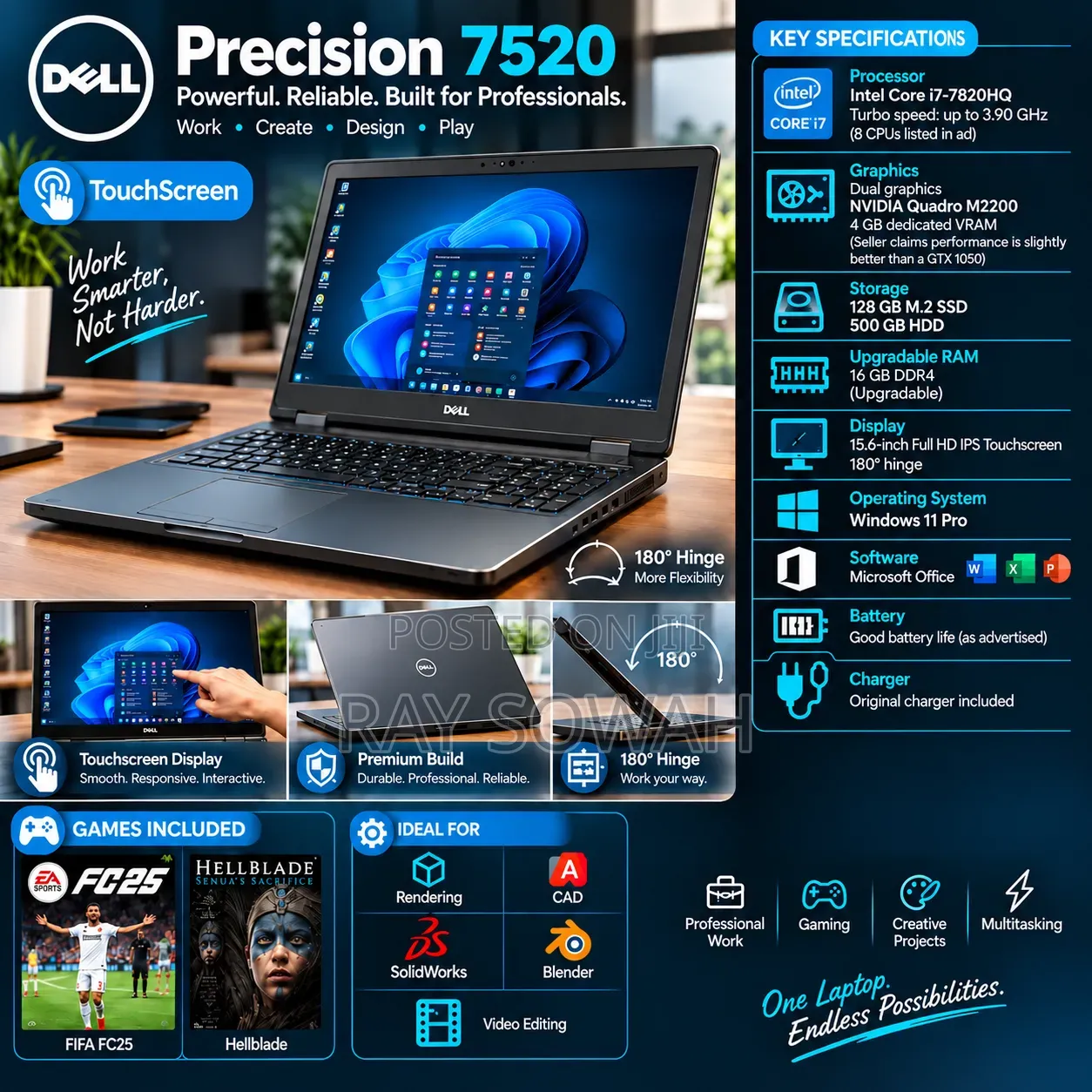 Laptop Dell Precision 7520 16GB Intel Core i7 HDD+SSD 640GB