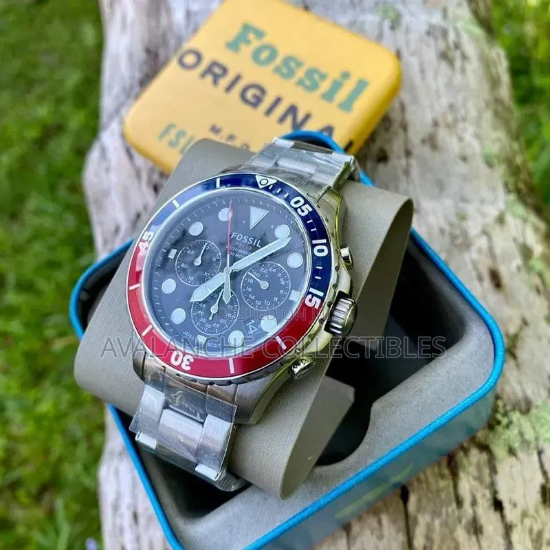 Fossil Analogical "Pepsi Bezel"chronograph Watch 46mm Case Size