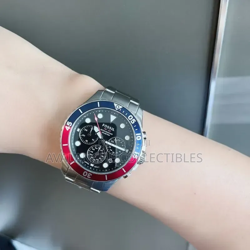 Fossil Analogical "Pepsi Bezel"chronograph Watch 46mm Case Size