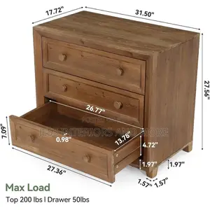 Nightstand With 3 Drawers, 31.5 Inch Wide