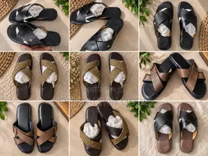 Blue Black Cross Sandals Featuring Single Weave Design for Men.