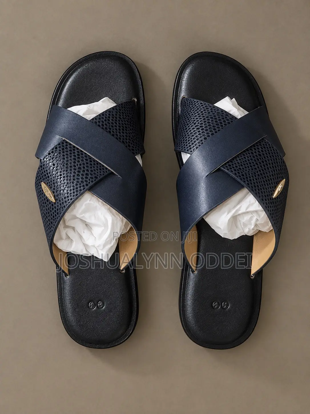 Blue Black Cross Sandals Featuring Single Weave Design for Men.
