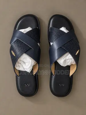 Blue Black Cross Sandals Featuring Single Weave Design for Men.