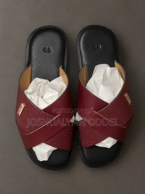 Crimson Bright Red Leather Cross Weave Sandals for Men