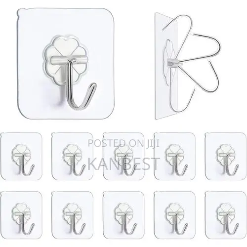 Heavy Duty Self Adhesive Hooks Transparent Waterproof Sticky Hooks