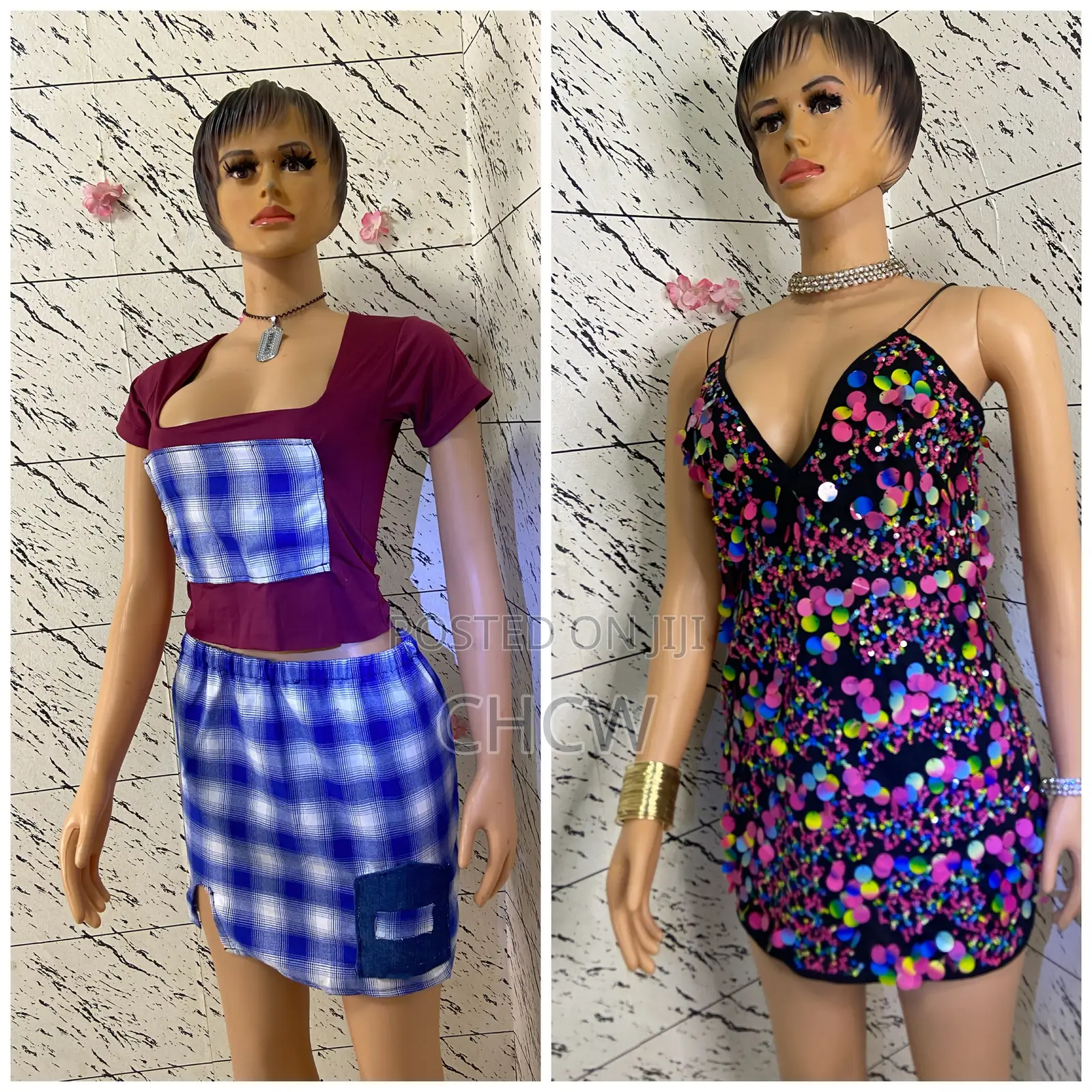 A Matching Skirt and Top and a Flashy Mini Dress (A Package)