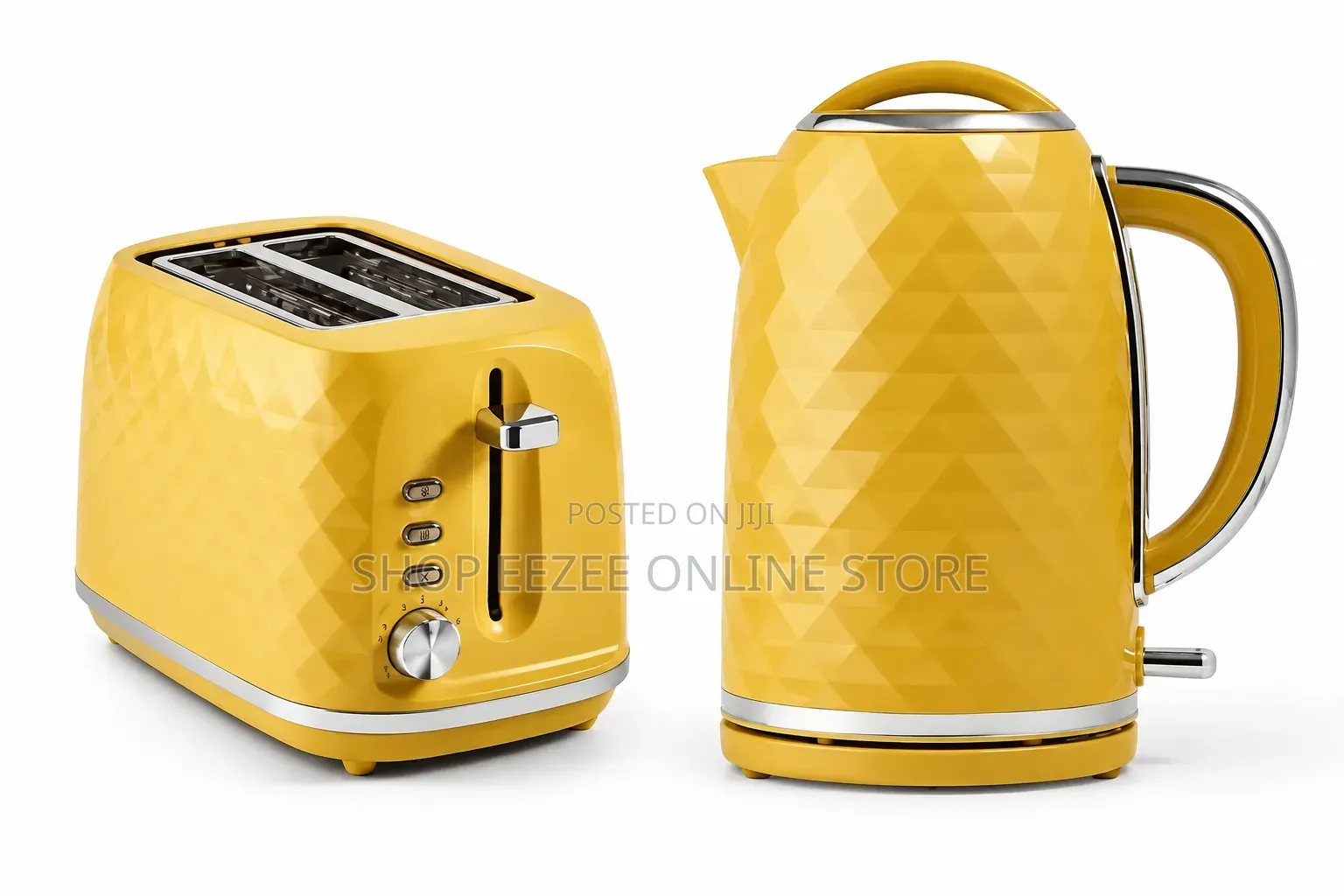 Yellow Diamond Textured Kettle + Matching 2-Slice Toaster Set