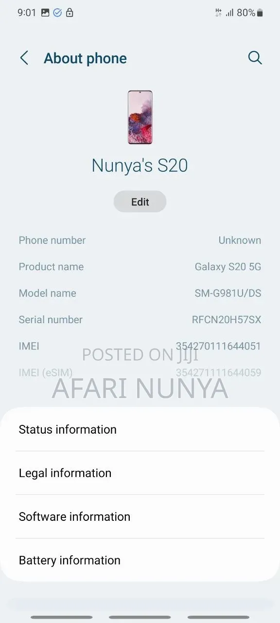 Samsung Galaxy S20 5G Uw 128 GB Gray
