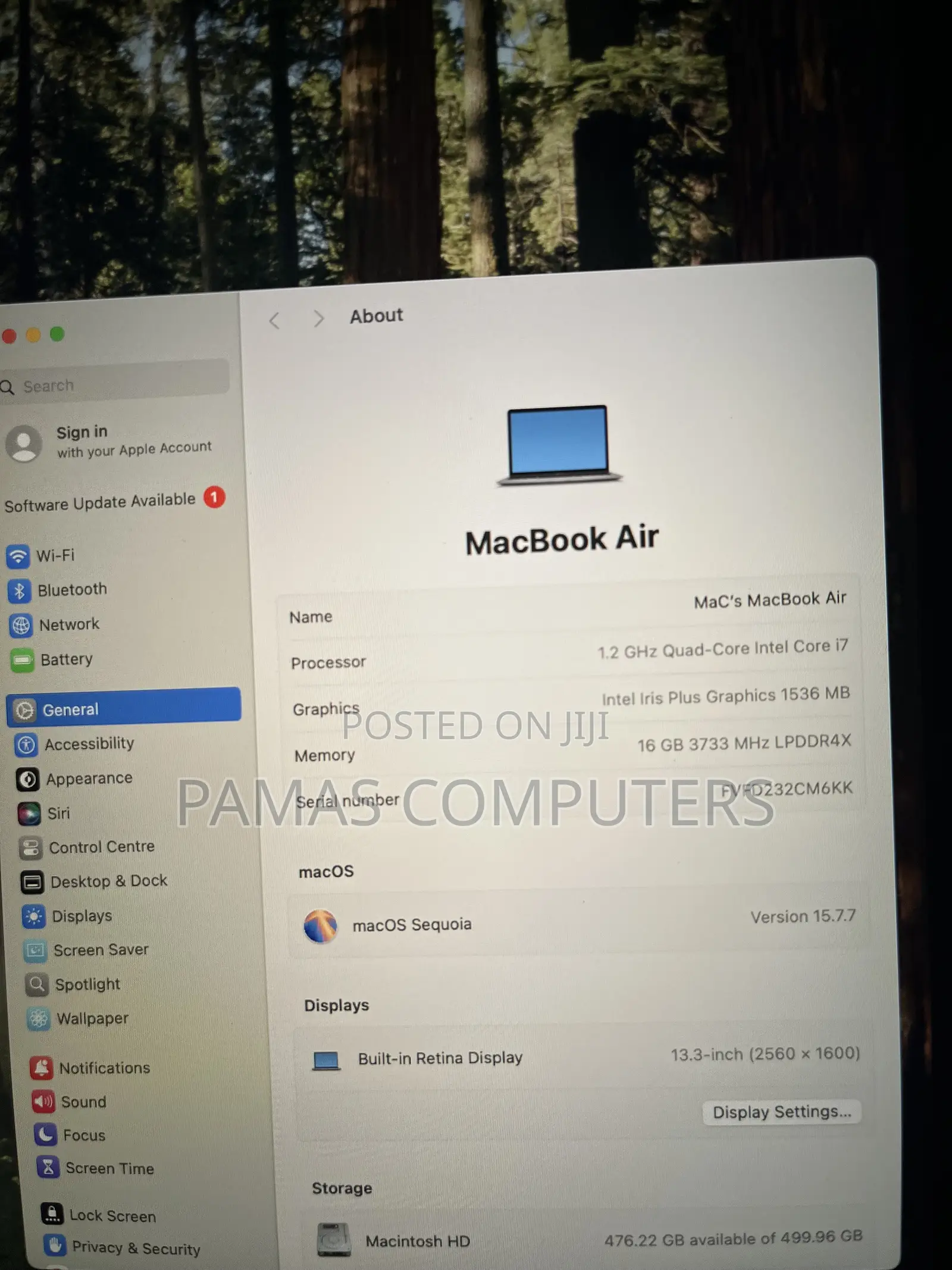 Laptop Apple MacBook Air 2020 16GB Intel Core i7 SSD 512GB