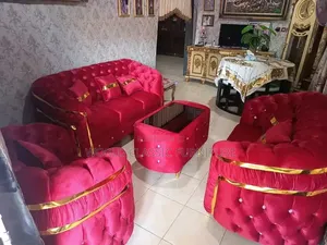 Luxury Royal Tufted Velvet Sofa Set – Red/Burgundy With Gold Trim