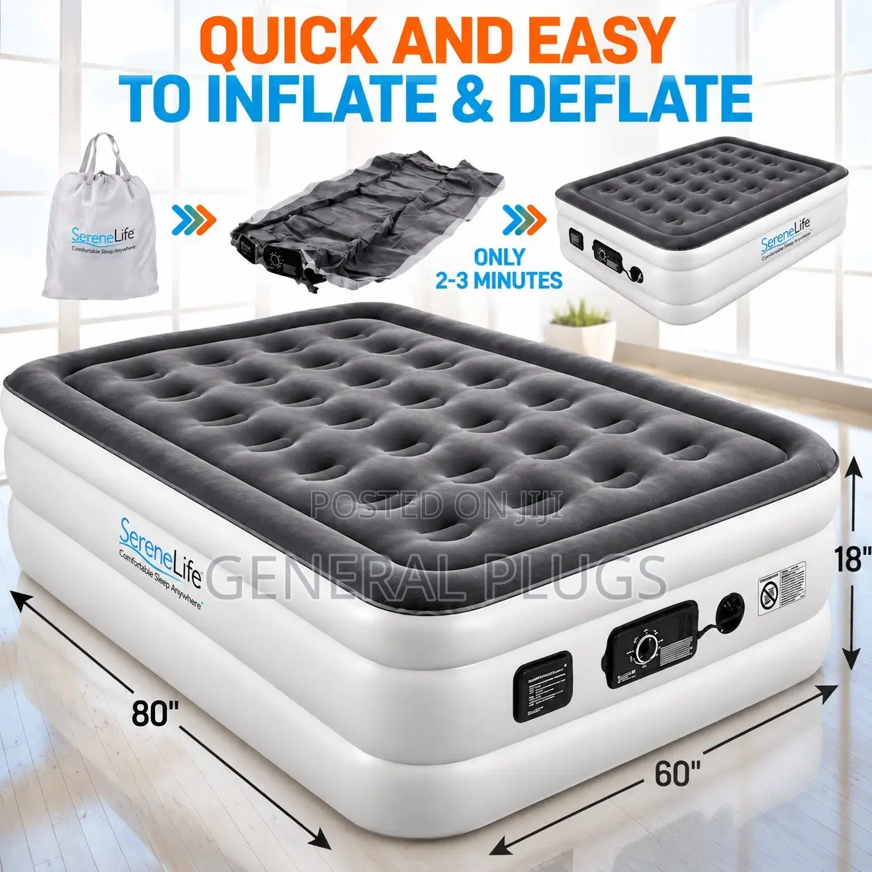 Plush Original Tough Inflatable Air Mattress With Automatic Pump
