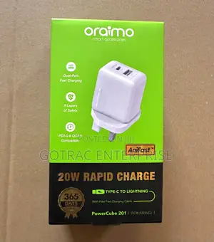 Oraimo 20W Rapid Charger (Type C to Lightning Cable + Charger Head)