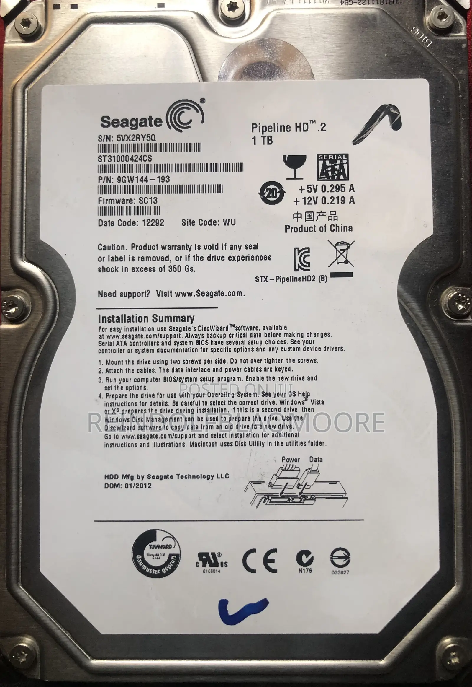 1 TB Sata Seagate Desktop Hard Drive
