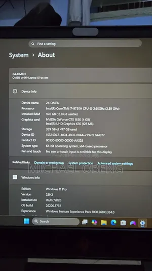 Laptop HP Omen 15-dh002nr 16GB Intel Core i7 SSD 512GB