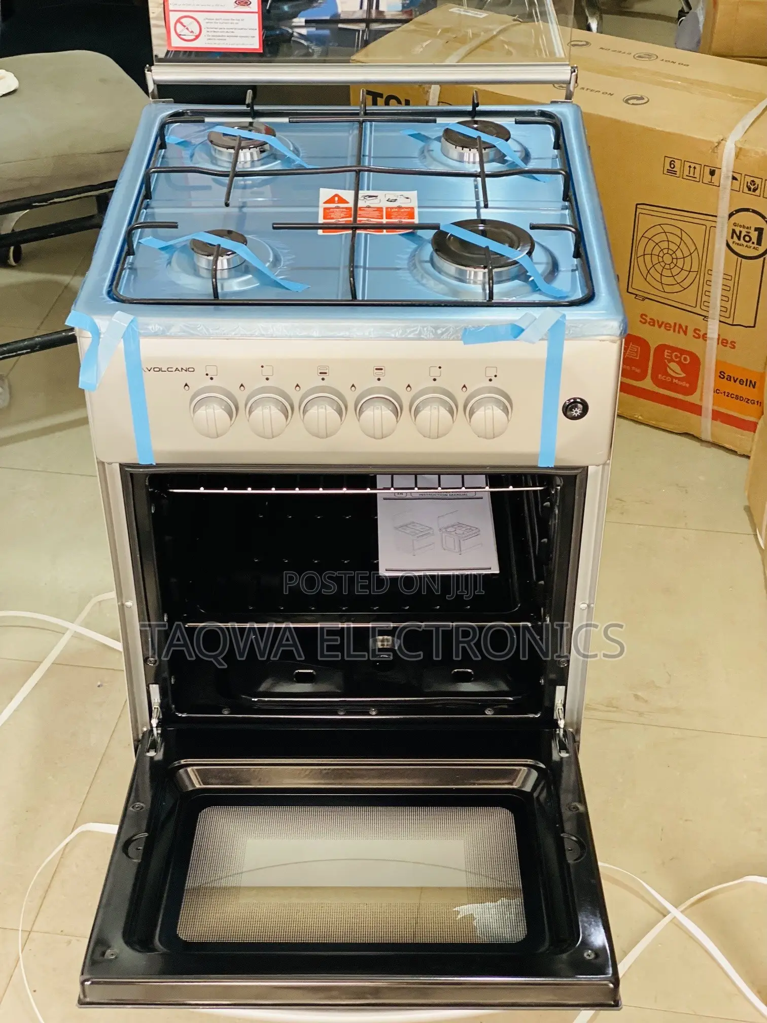 Features Oven and Grill Volcano 4 Burner Gas Cooker